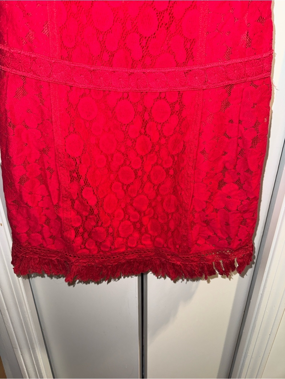 Nanette Lepore Red Lace Fringe Shift Dress - Picture 2 of 4